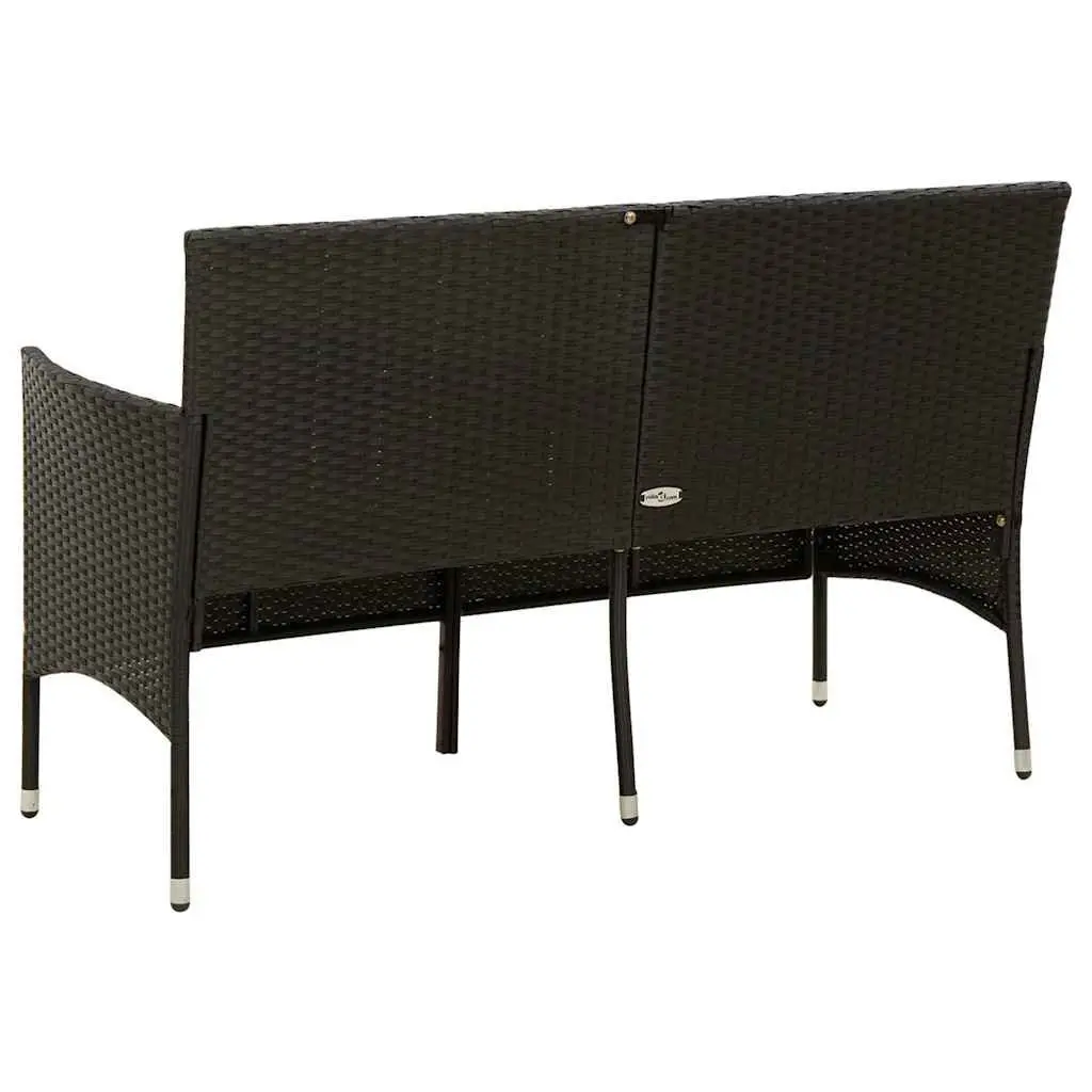 3-Seater Garden Sofa Black Poly Rattan Outdoor Patio Couch with Cushion