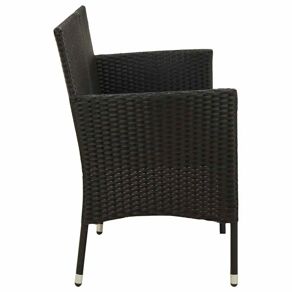 3-Seater Garden Sofa Black Poly Rattan Outdoor Patio Couch with Cushion