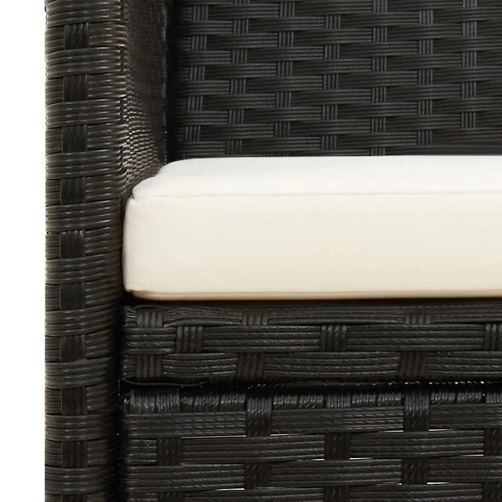 3-Seater Garden Sofa Black Poly Rattan Outdoor Patio Couch with Cushion
