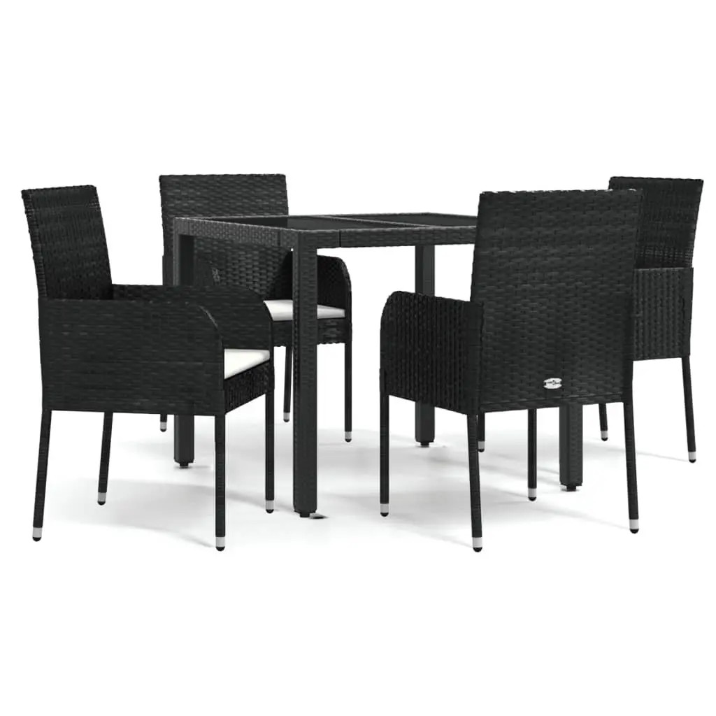 5 Piece Garden Dining Set Weather-Resistant Black Poly Rattan Chairs Table