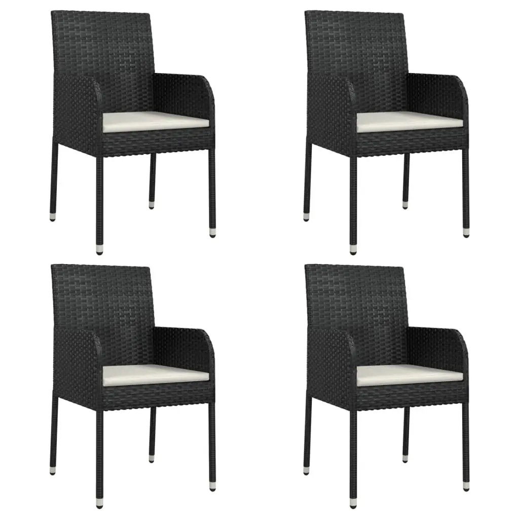 5 Piece Garden Dining Set Weather-Resistant Black Poly Rattan Chairs Table