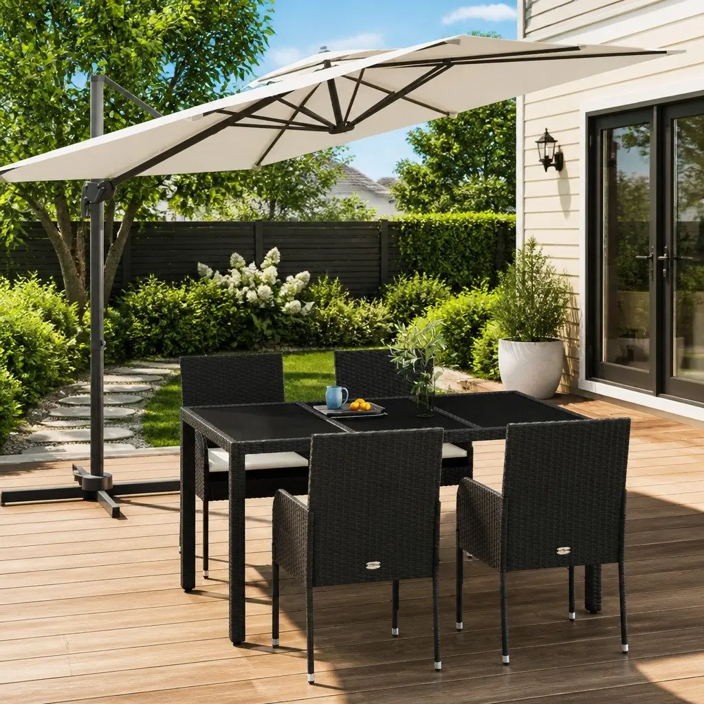 5 Piece Outdoor Garden Dining Set Weather-Resistant Black Poly Rattan with Cushions