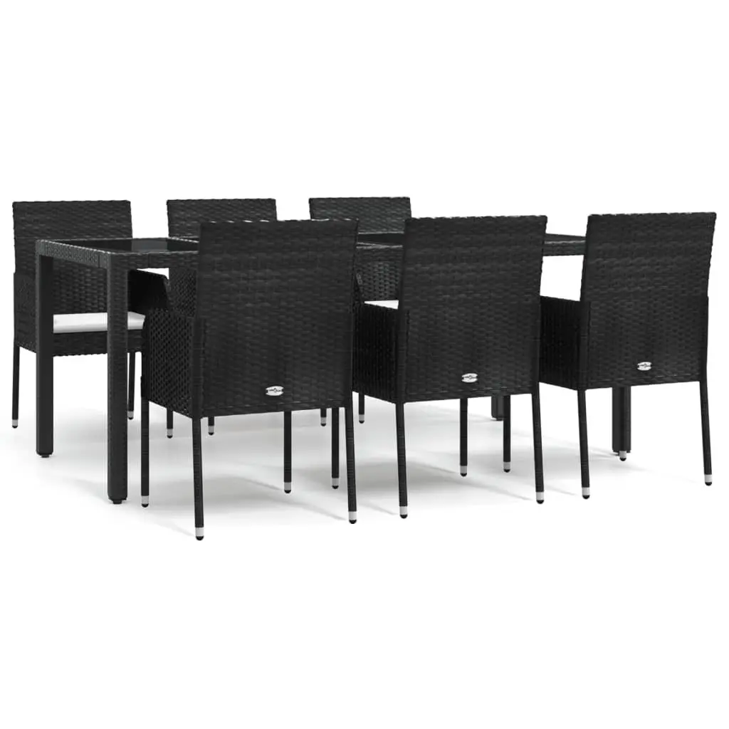 7 Piece Outdoor Garden Dining Set Black Poly Rattan Chair Table