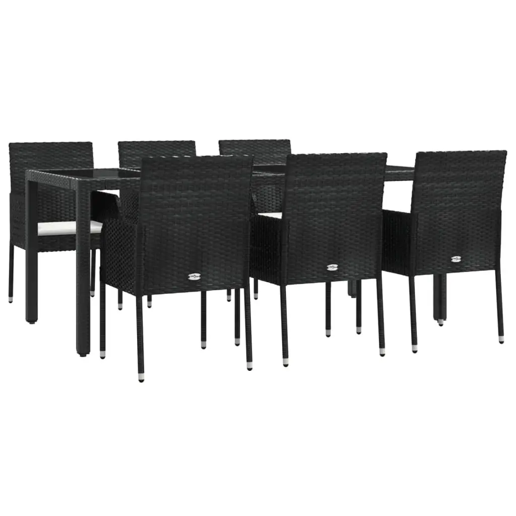 7 Piece Outdoor Garden Dining Set Black Poly Rattan Chair Table