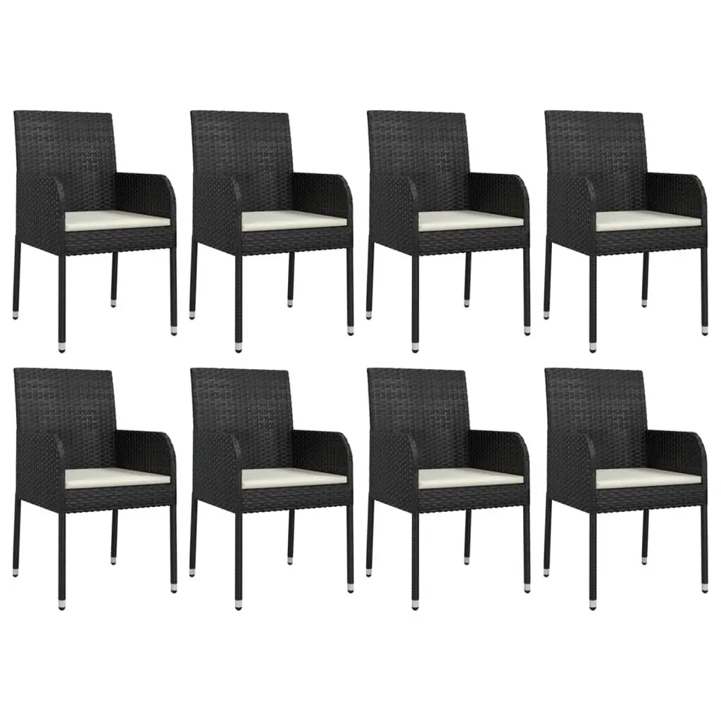 9 Piece Outdoor Garden Dining Set Black Poly Rattan Chairs Table with Cushions