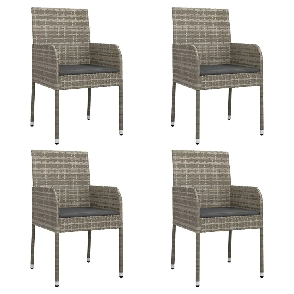 Garden Dining Set Grey Poly Rattan 5 Piece Outdoor Patio Furniture with Cushions