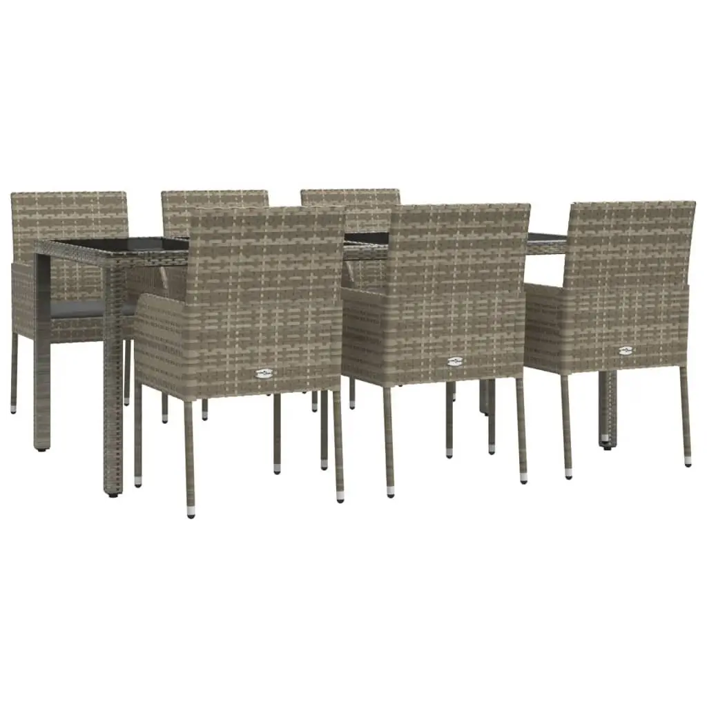 Garden Dining Set 7 Piece Outdoor Patio Furniture Grey Poly Rattan with Cushions