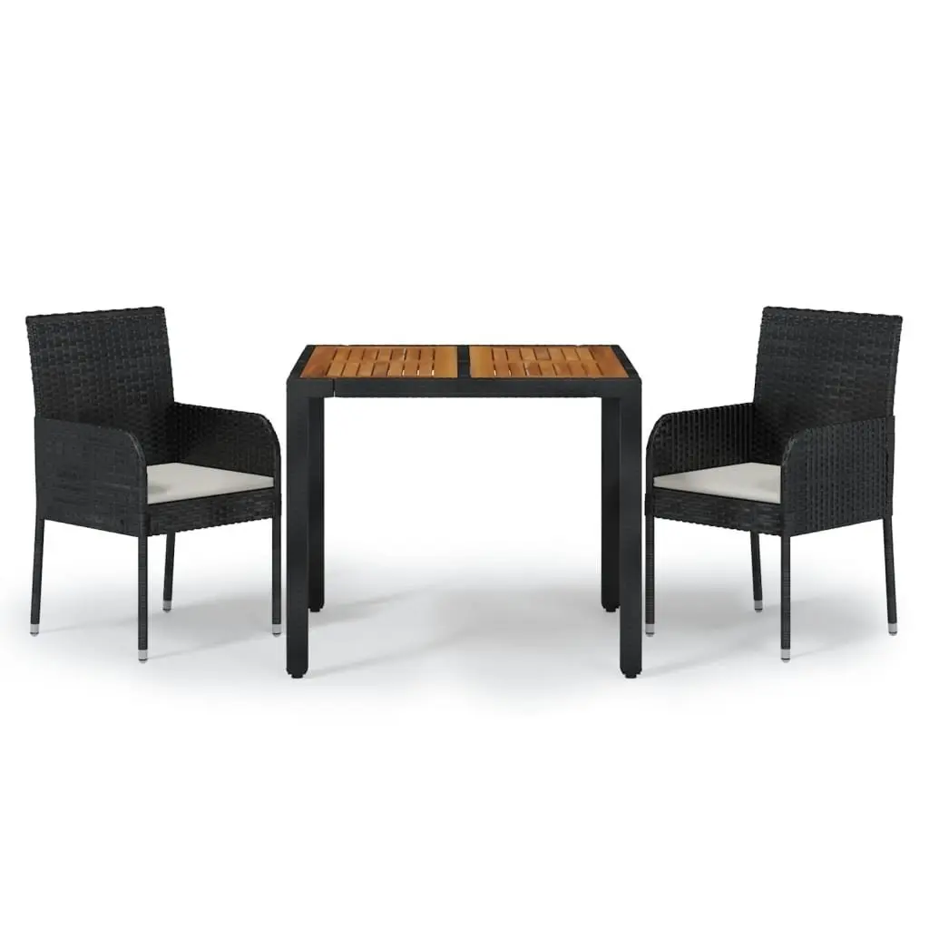 3 Piece Garden Dining Set Outdoor Patio Furniture with Cushions Black Rattan