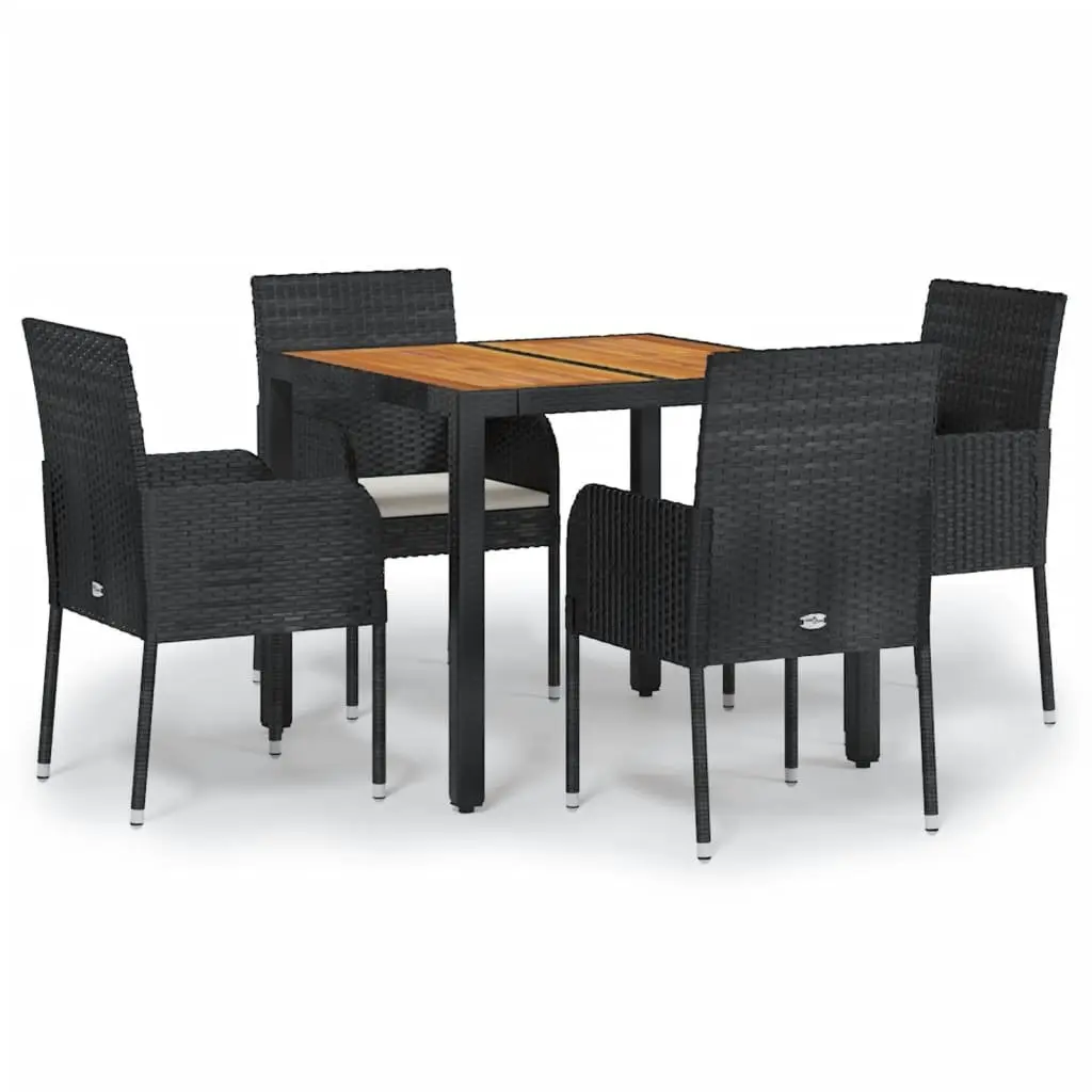 5 Piece Outdoor Dining Set Rattan Chairs Table with Cushions Weather-resistant PE Steel Frame Acacia Wood Top