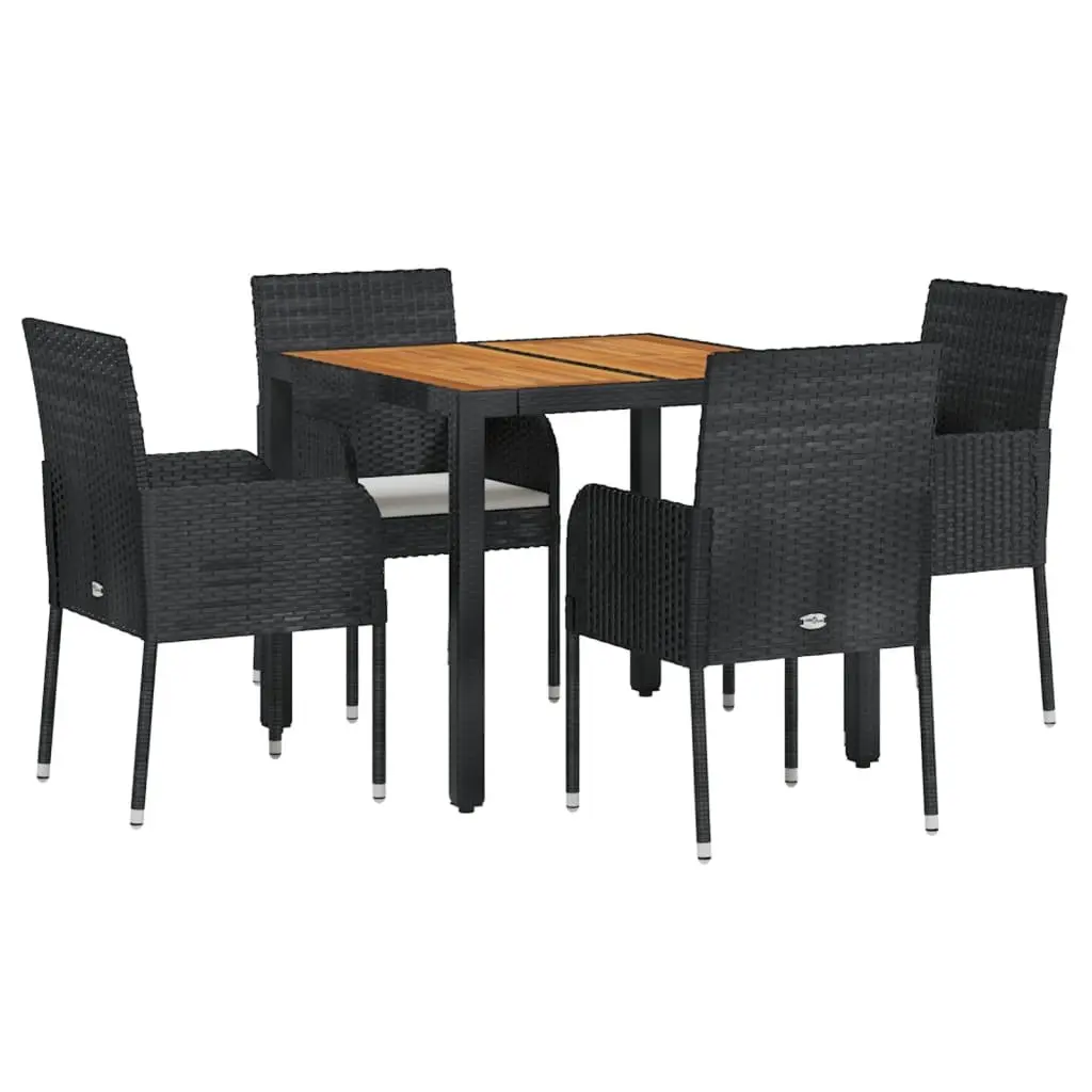 5 Piece Outdoor Dining Set Rattan Chairs Table with Cushions Weather-resistant PE Steel Frame Acacia Wood Top