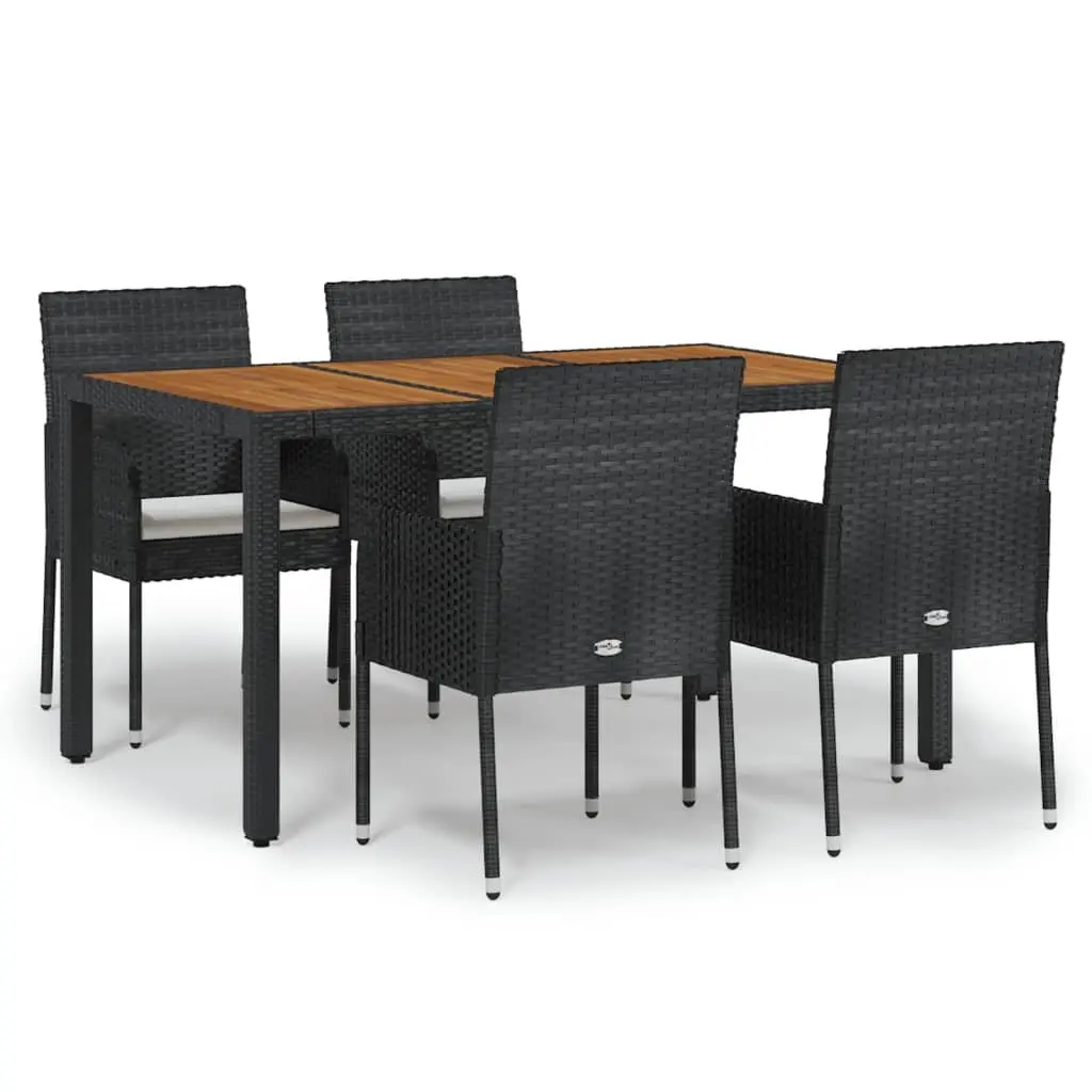 Outdoor Garden Dining Set 5 Piece Black Poly Rattan Patio Furniture Chairs Table