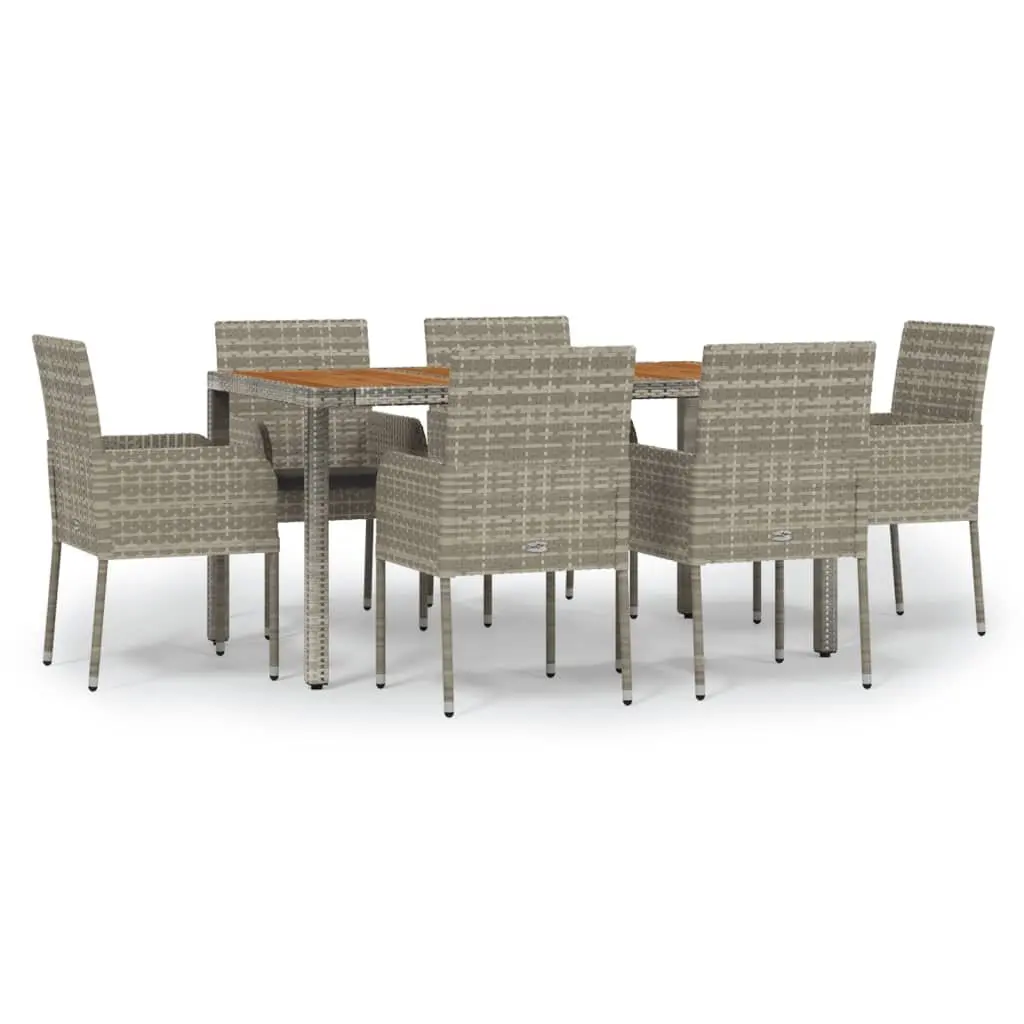 Outdoor Dining Set 7 Piece Modular Grey Rattan Chairs with Acacia Wood Table