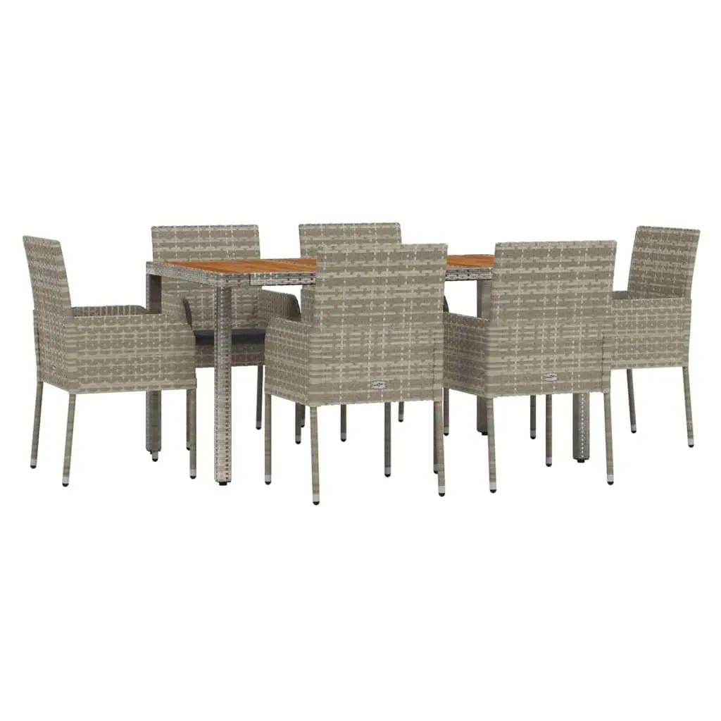 Outdoor Dining Set 7 Piece Modular Grey Rattan Chairs with Acacia Wood Table