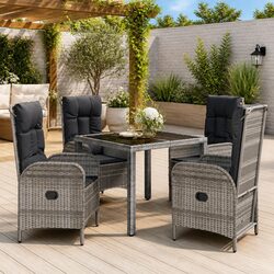 5 Piece Garden Dining Set Outdoor Furniture Grey Poly Rattan Chairs Table