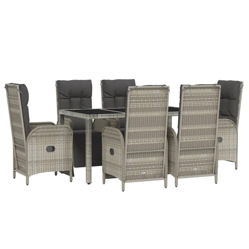 Outdoor Furniture Set 7 Piece Grey Rattan Dining Table and Reclining Chairs with Cushions