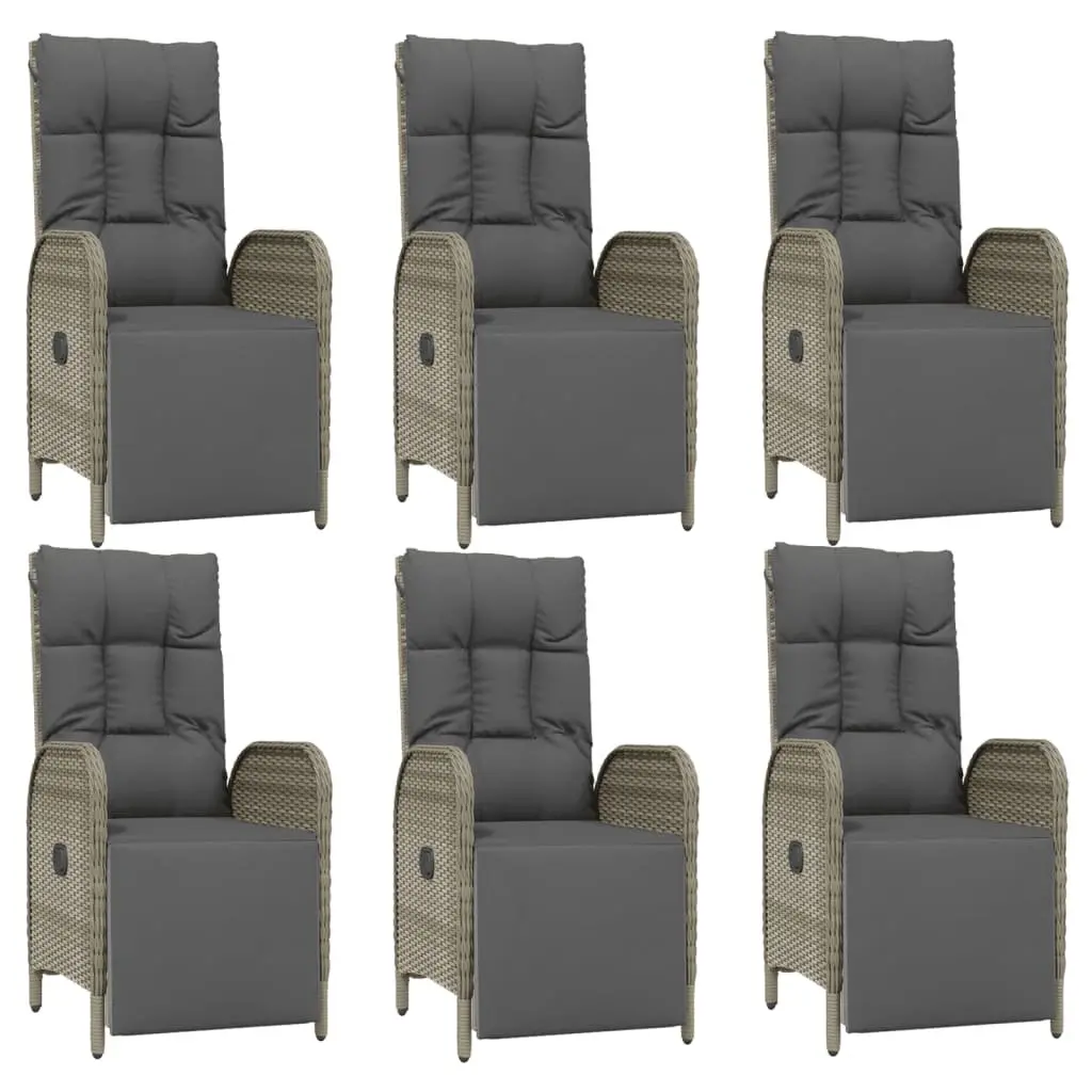 Outdoor Furniture Set 7 Piece Grey Rattan Dining Table and Reclining Chairs with Cushions
