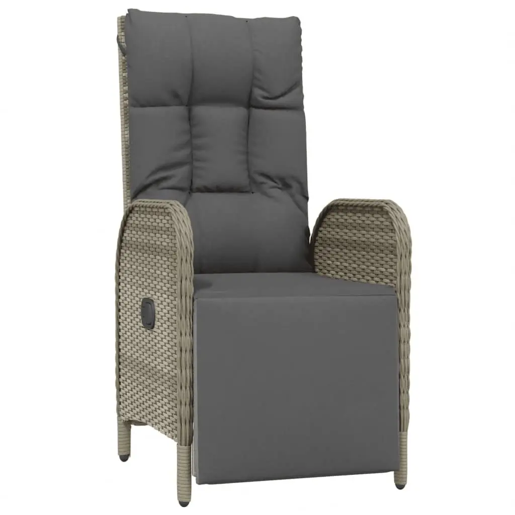 Outdoor Furniture Set 7 Piece Grey Rattan Dining Table and Reclining Chairs with Cushions