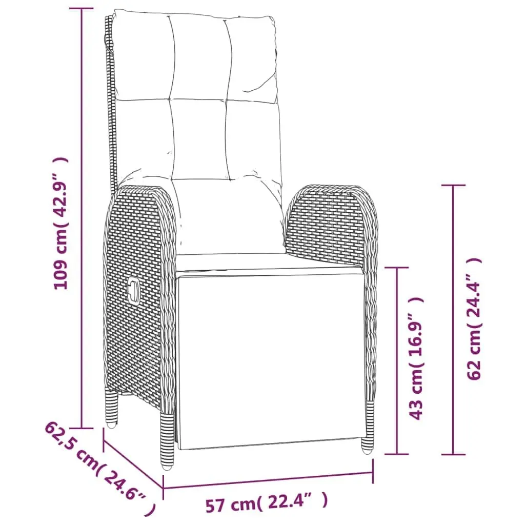 Outdoor Furniture Set 7 Piece Grey Rattan Dining Table and Reclining Chairs with Cushions