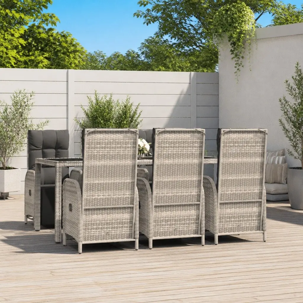 Grey Poly Rattan Outdoor Dining Set 7 Piece with Cushions Durable Weather Resistant Garden Furniture