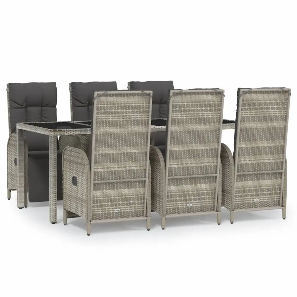 Grey Poly Rattan Outdoor Dining Set 7 Piece with Cushions Durable Weather Resistant Garden Furniture