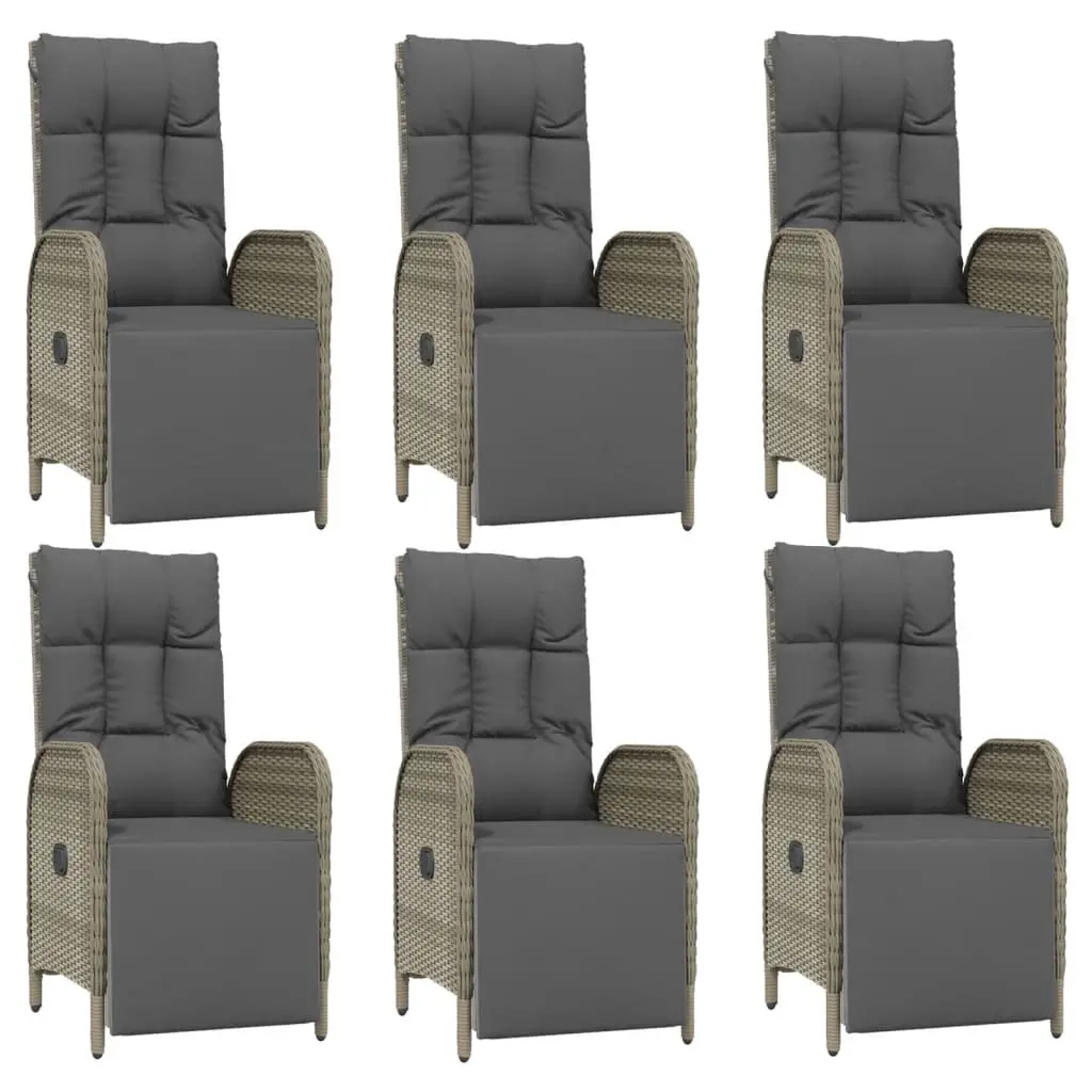 Grey Poly Rattan Outdoor Dining Set 7 Piece with Cushions Durable Weather Resistant Garden Furniture