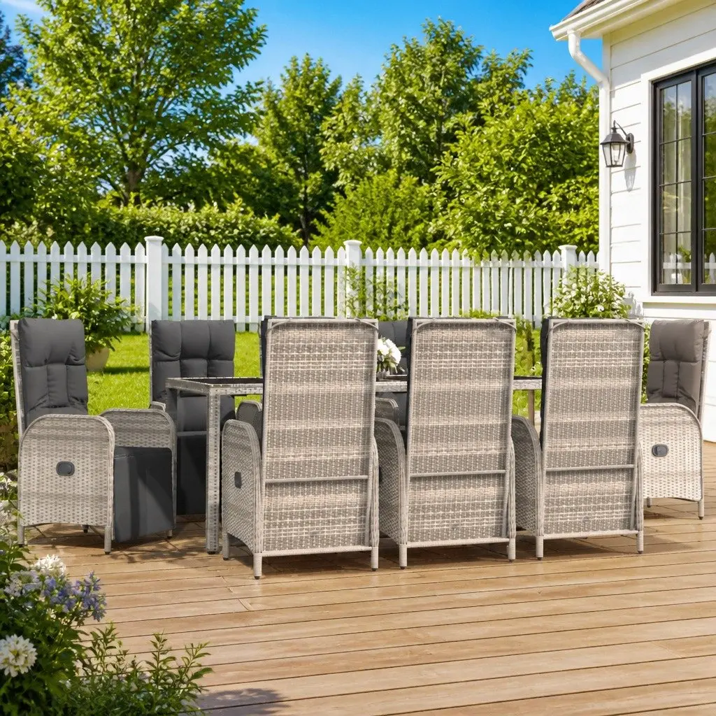 Garden Dining Set Grey Poly Rattan 9 Piece Outdoor Furniture with Cushions