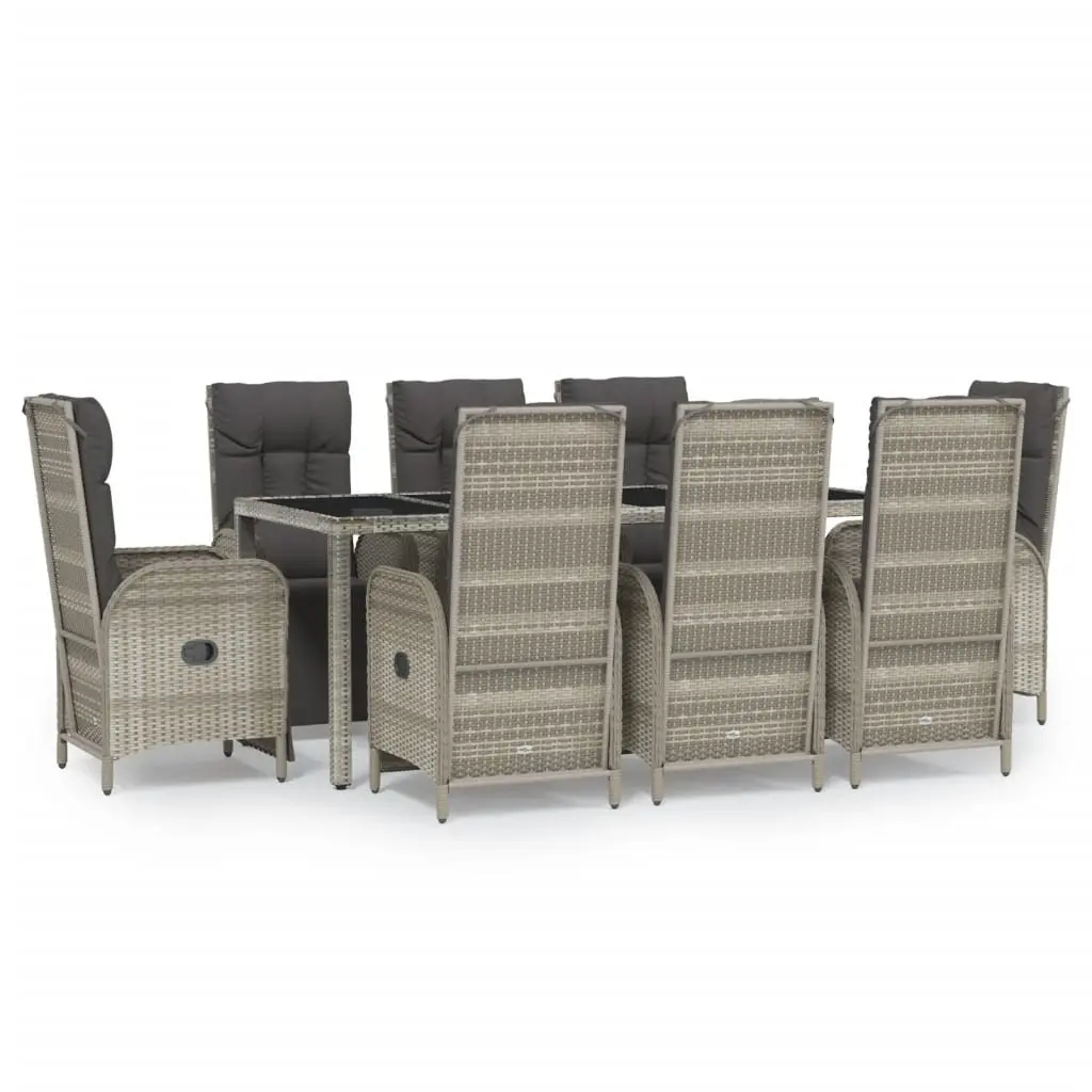 Garden Dining Set Grey Poly Rattan 9 Piece Outdoor Furniture with Cushions