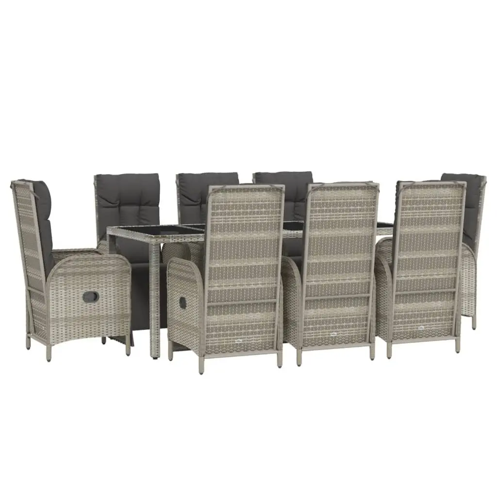 Garden Dining Set Grey Poly Rattan 9 Piece Outdoor Furniture with Cushions