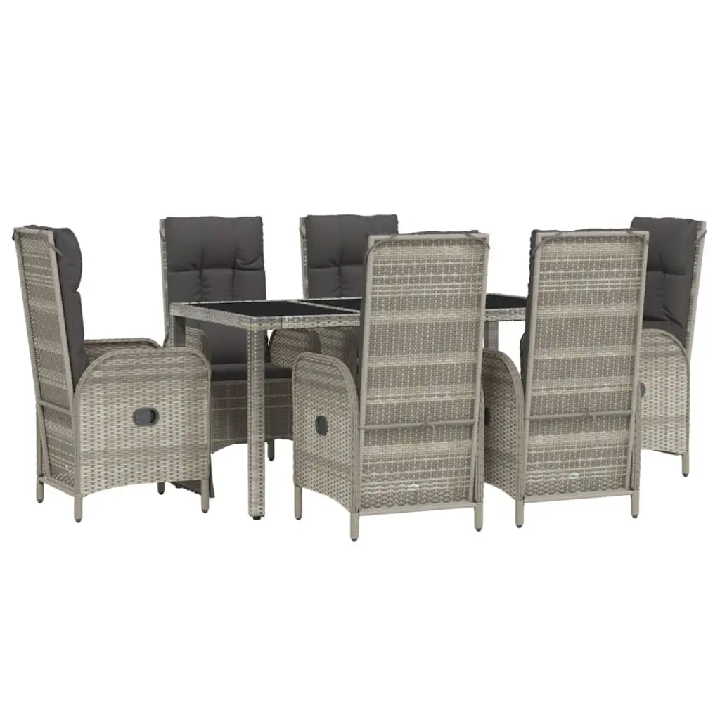 7 Piece Garden Dining Set with Cushions Grey Poly Rattan Weather-Resistant Furniture