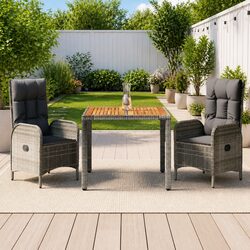 Outdoor Dining Set 3 Piece Garden Furniture Grey Poly Rattan Chairs Table