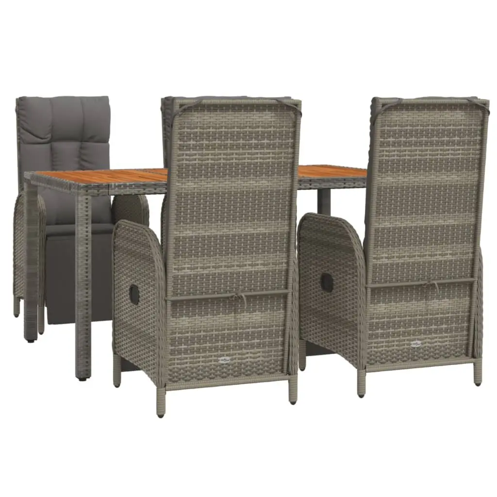 Outdoor Furniture Dining Set 5 Piece Grey PE Rattan Cushioned Chairs Acacia Top