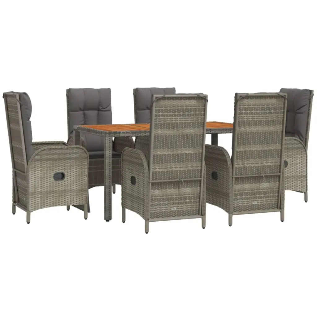 7 Piece Outdoor Dining Set Weather-resistant Grey Rattan Chairs Table with Cushions