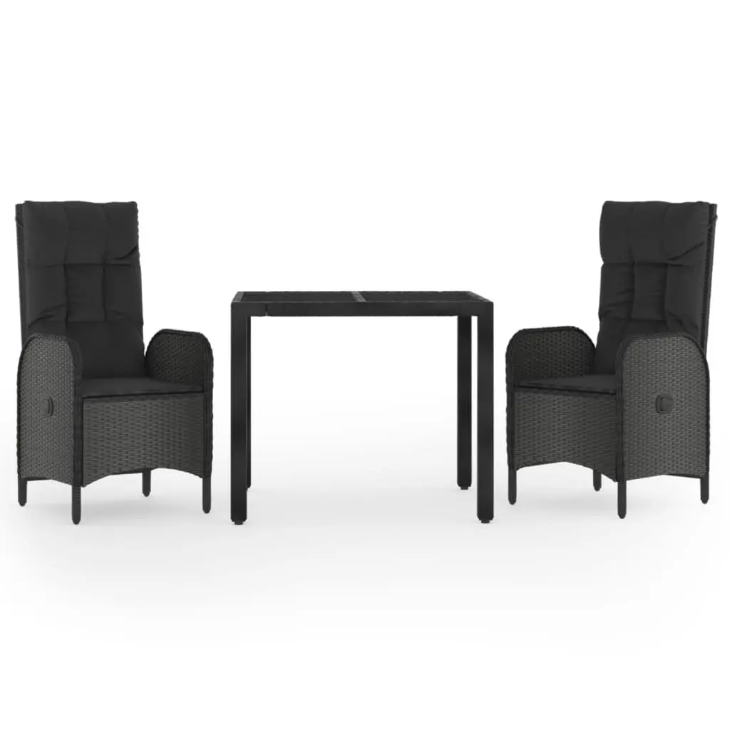Outdoor Dining Set Weather-Resistant Poly Rattan 3 Piece Black Chairs Table