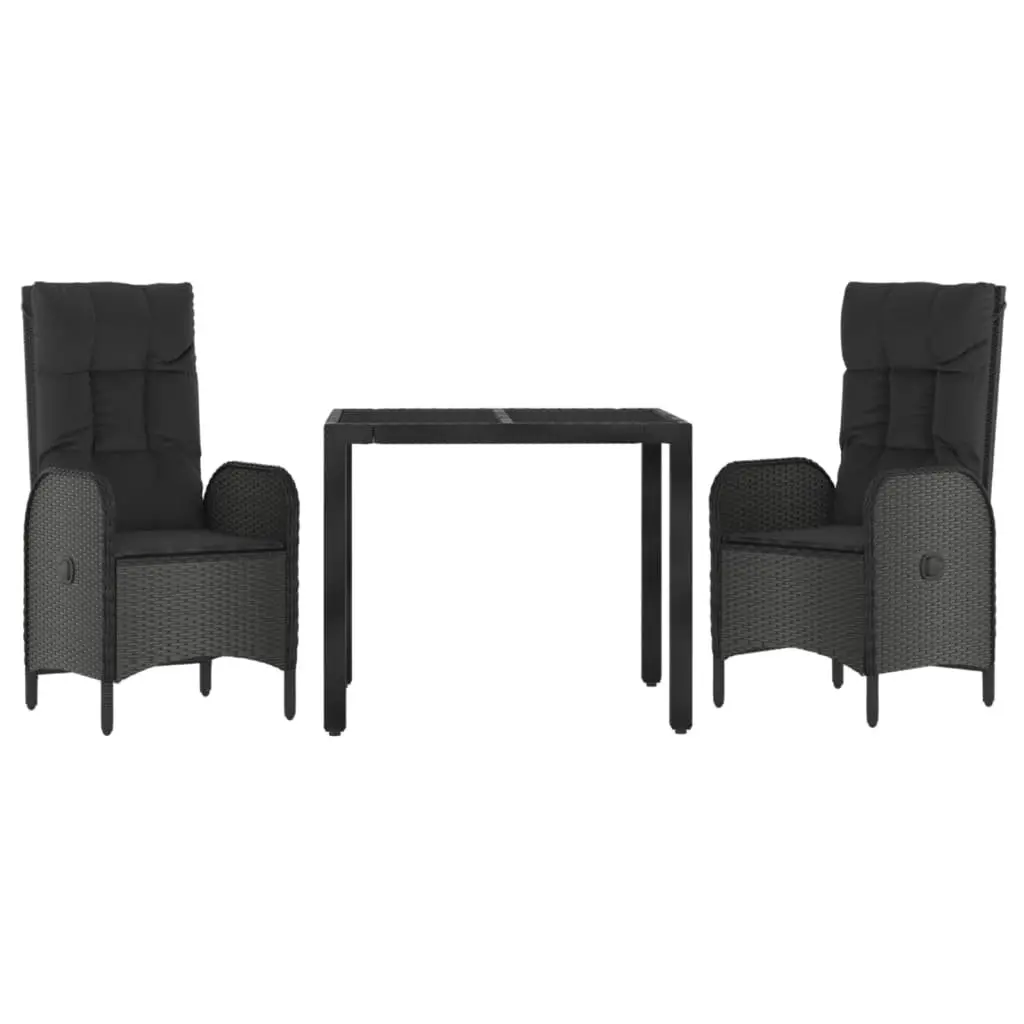 Outdoor Dining Set Weather-Resistant Poly Rattan 3 Piece Black Chairs Table