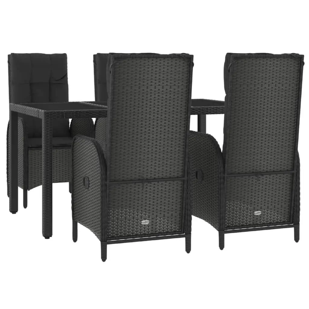 5 Piece Outdoor Garden Dining Set Weather Resistant Black Poly Rattan Chairs Table with Cushions