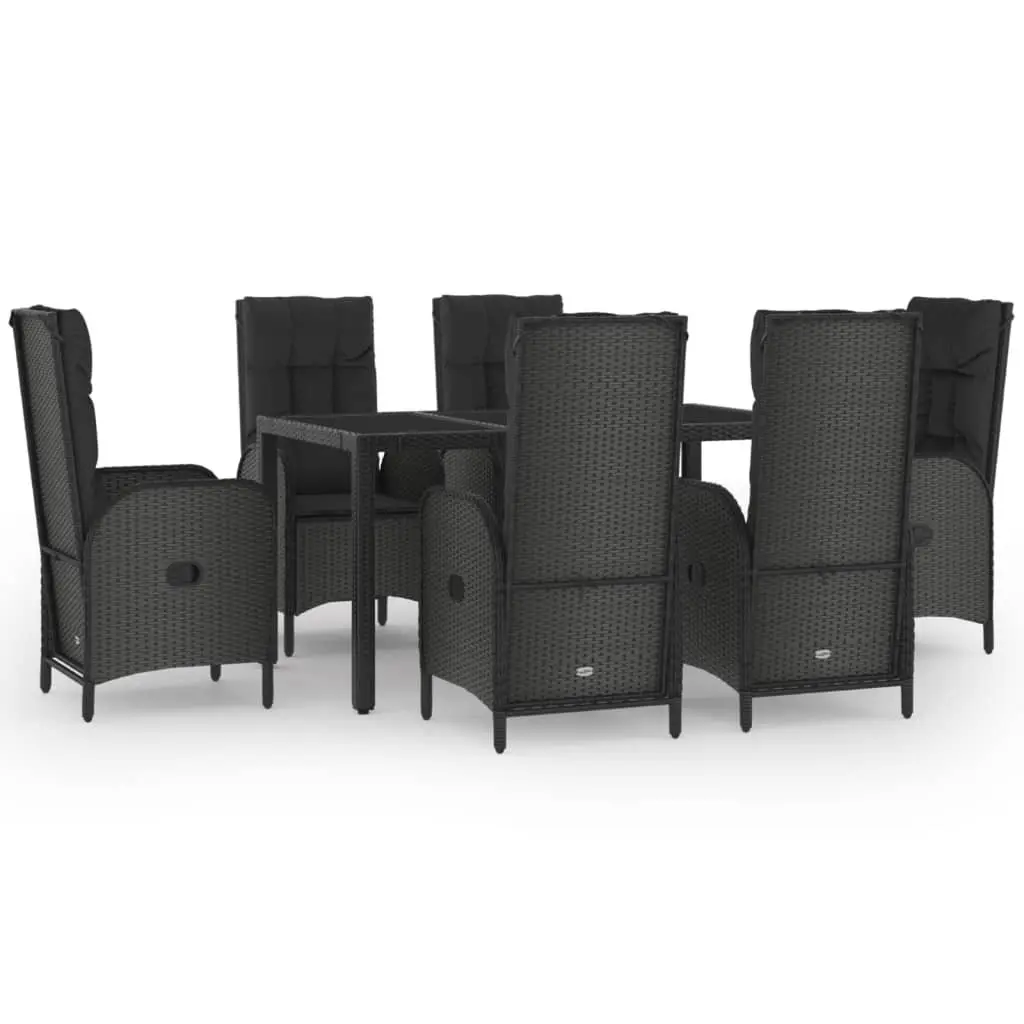 Garden Dining Set 7 Piece Outdoor Furniture Black Grey Poly Rattan Chairs Table