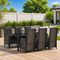 Friendly 7 Piece Outdoor Dining Set with Reclining Chairs