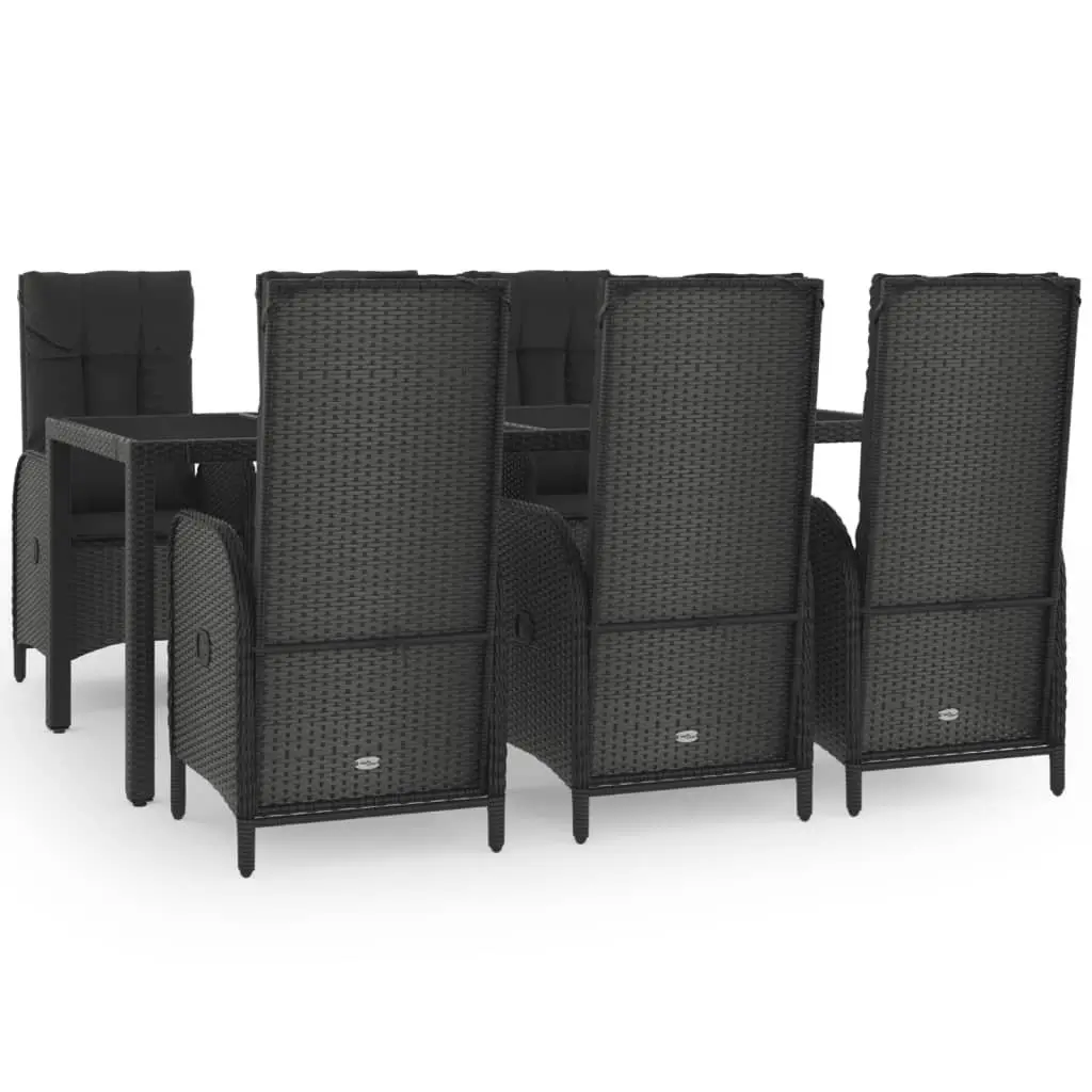 Outdoor Dining Set 7 Piece Weather Resistant Poly Rattan Black Grey Cushions