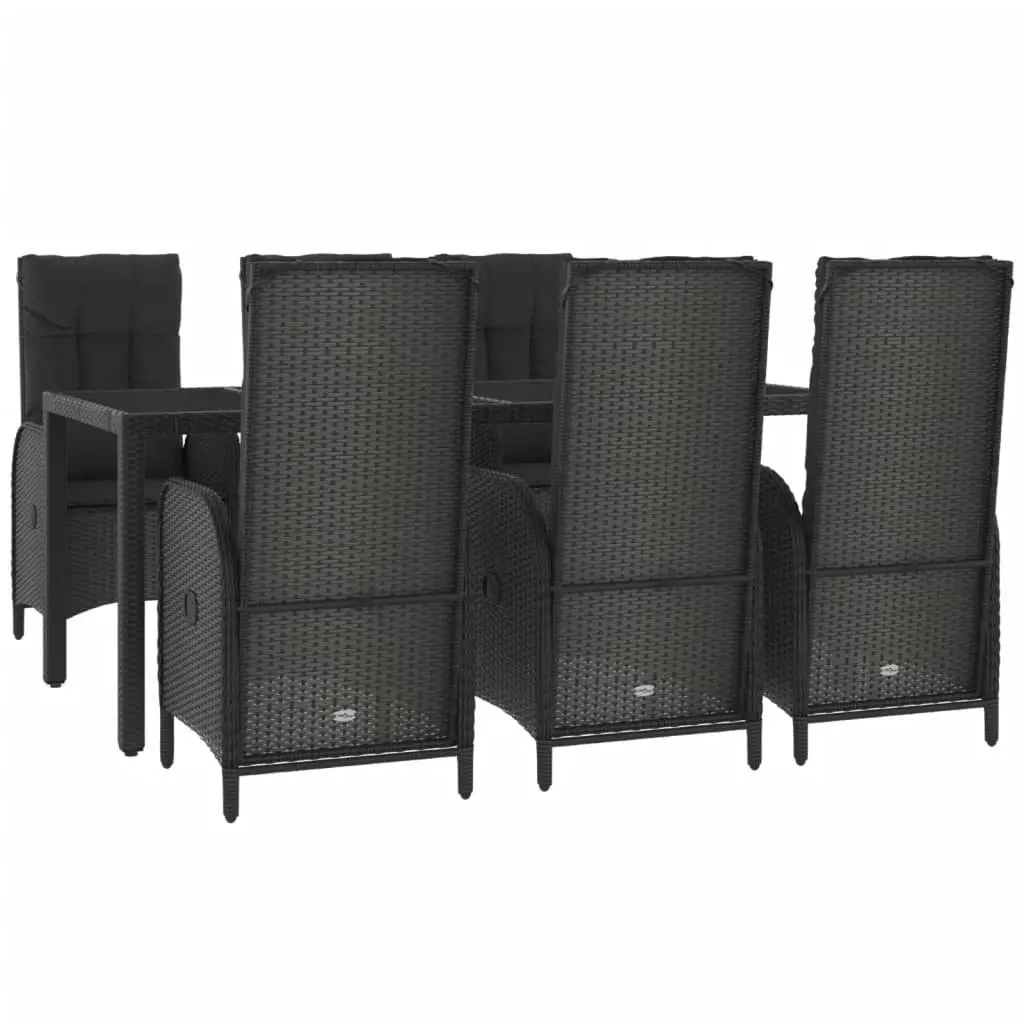 Outdoor Dining Set 7 Piece Weather Resistant Poly Rattan Black Grey Cushions