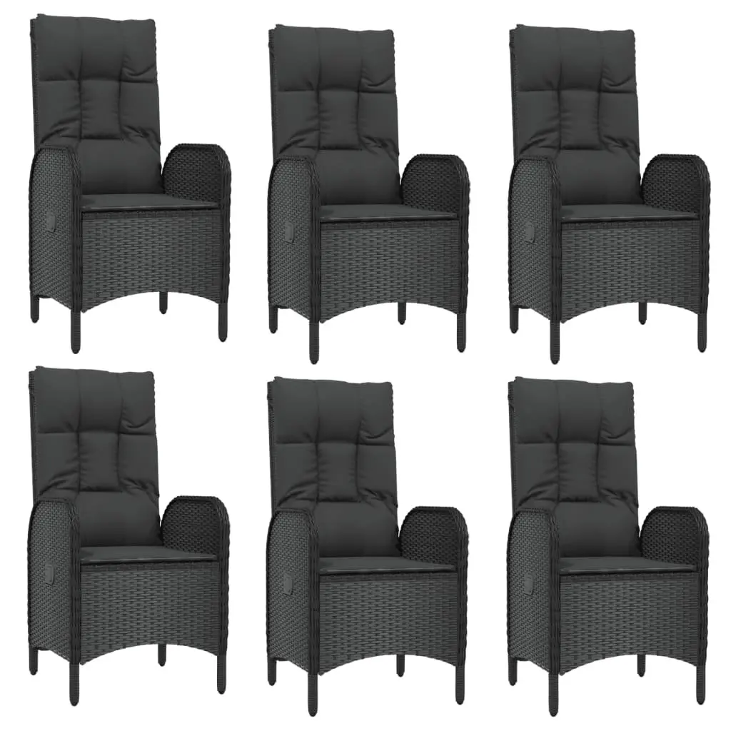 Outdoor Dining Set 7 Piece Weather Resistant Poly Rattan Black Grey Cushions