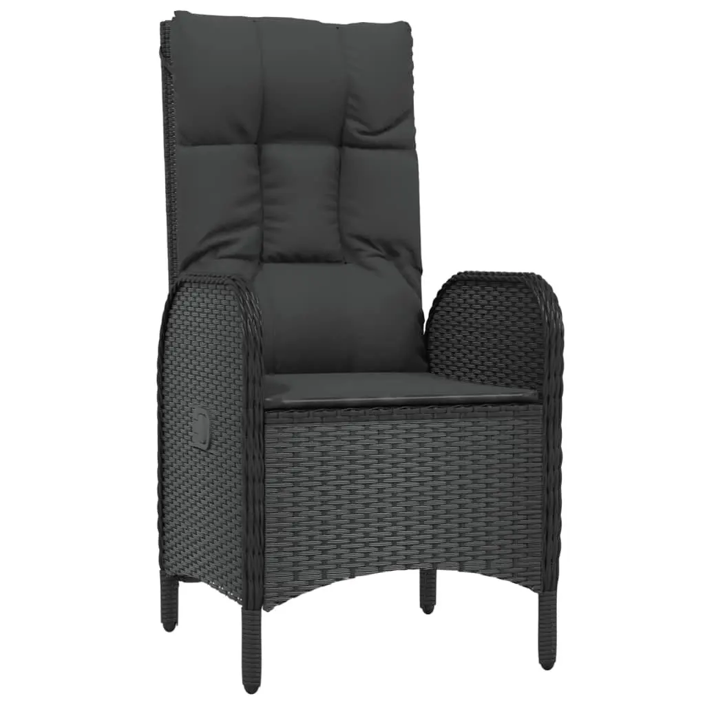 Outdoor Dining Set 7 Piece Weather Resistant Poly Rattan Black Grey Cushions