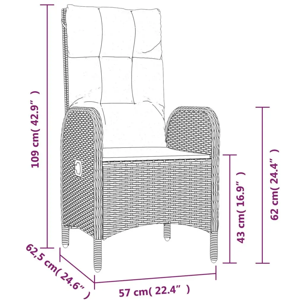Outdoor Dining Set 7 Piece Weather Resistant Poly Rattan Black Grey Cushions