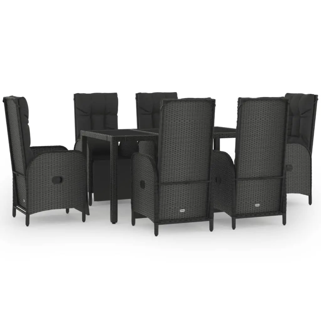 Garden Dining Set 7 Piece Outdoor Furniture Black Weather-Resistant PE Rattan Chairs Table