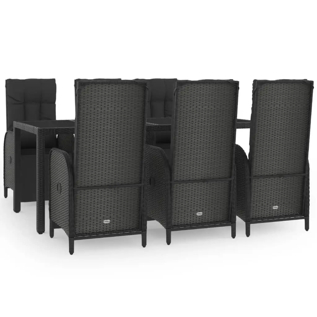 Garden Dining Set 7 Piece Outdoor Furniture Black Rattan Chairs Table with Cushions