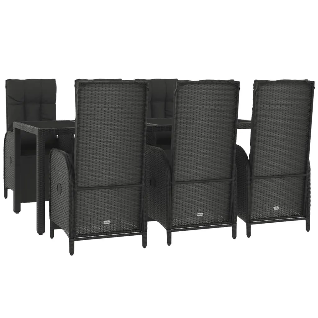 Garden Dining Set 7 Piece Outdoor Furniture Black Rattan Chairs Table with Cushions