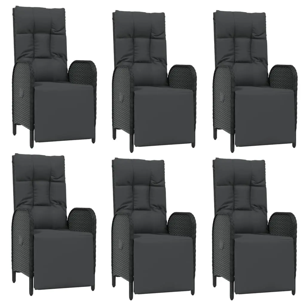 Garden Dining Set 7 Piece Outdoor Furniture Black Rattan Chairs Table with Cushions