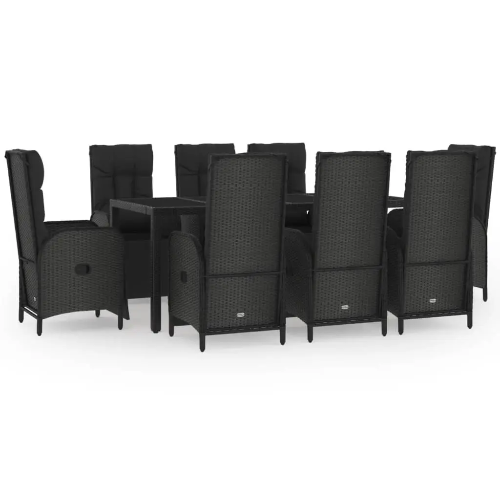 Outdoor Garden Dining Set 9 Piece Weather-Resistant Black Poly Rattan Furniture with Cushions