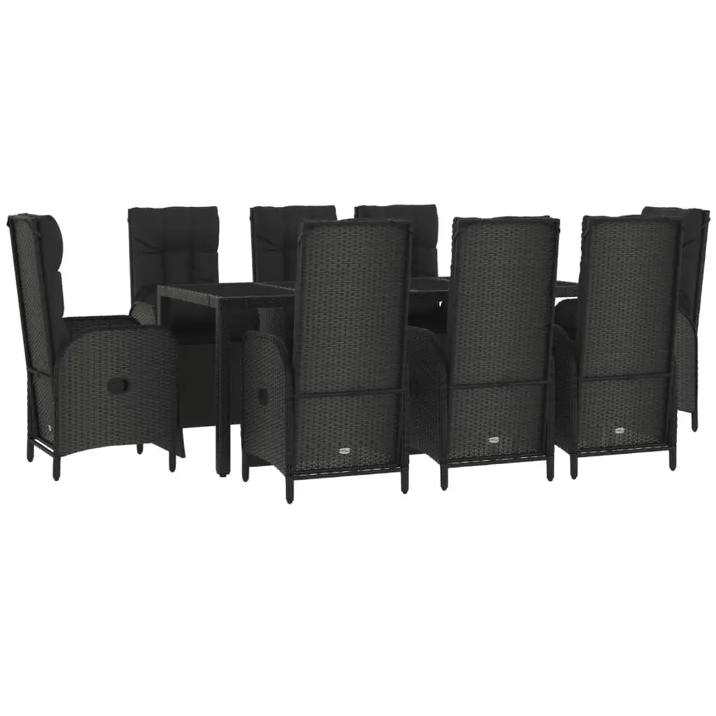 Outdoor Garden Dining Set 9 Piece Weather-Resistant Black Poly Rattan Furniture with Cushions