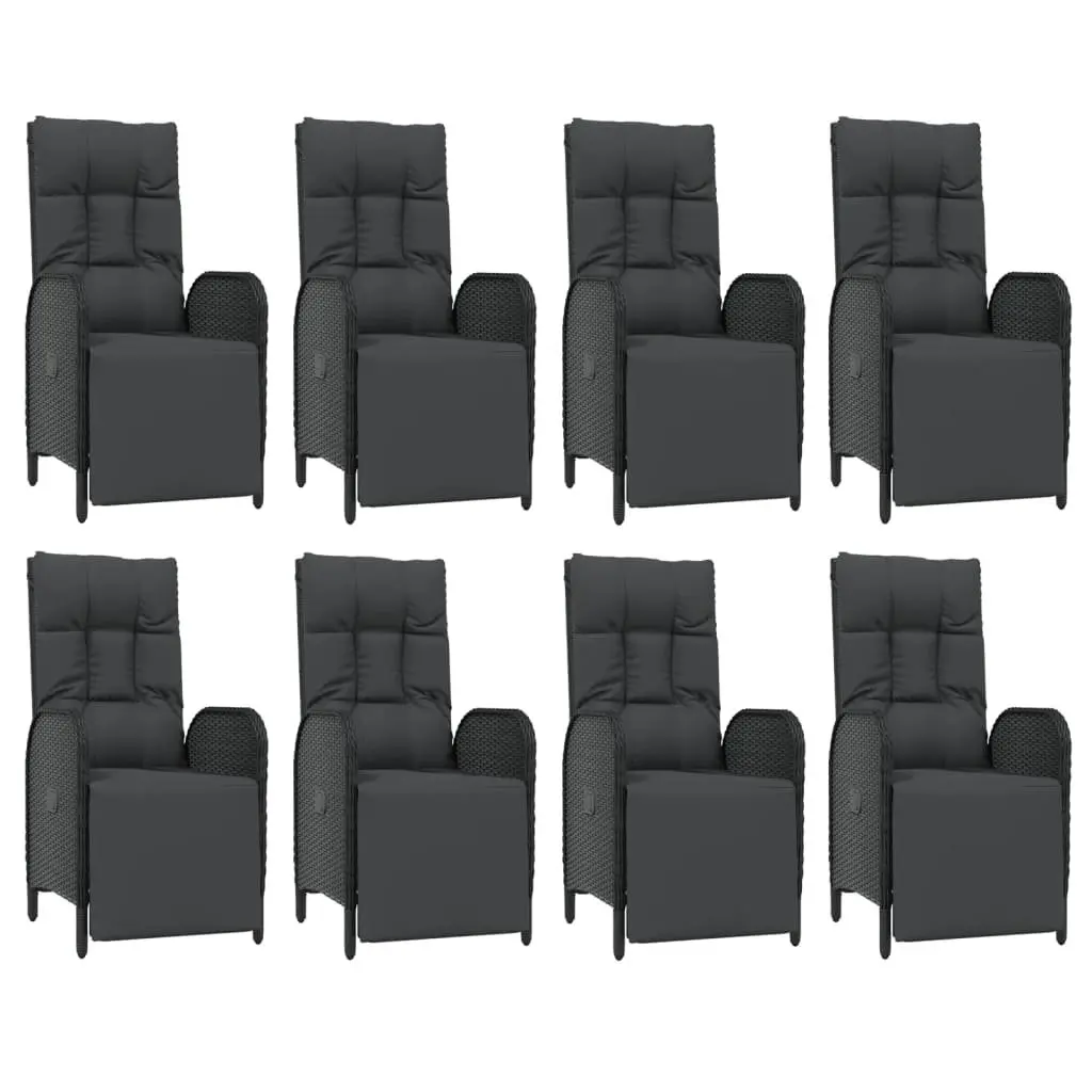 Outdoor Garden Dining Set 9 Piece Weather-Resistant Black Poly Rattan Furniture with Cushions