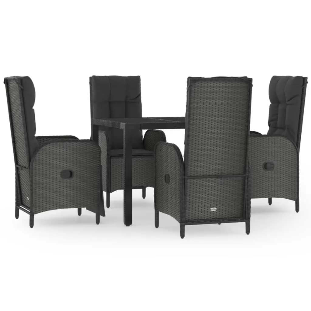 Outdoor Garden Dining Set 5 Piece Black Poly Rattan Chairs Table